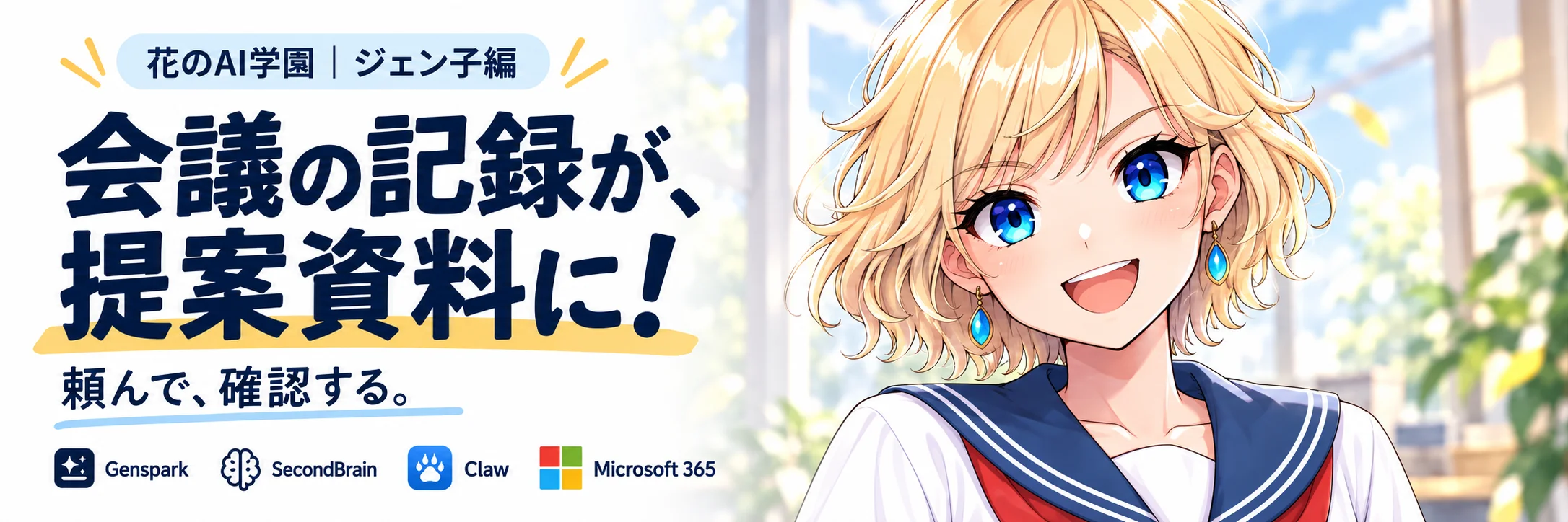 特集記事 ジェン子編 会議の記録が、提案資料に！頼んで、確認する。Genspark / SecondBrain / Claw / Microsoft 365