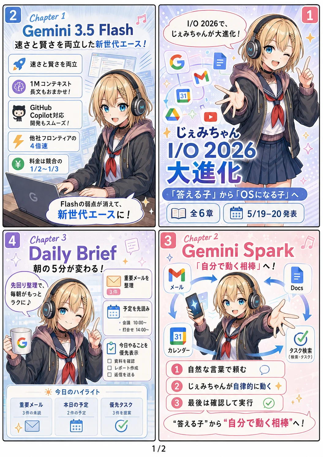 じぇみちゃん I/O 2026 特集漫画 1ページ目：Chapter 1〜3